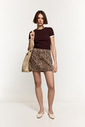 Saia jeans com estampa de leopardo