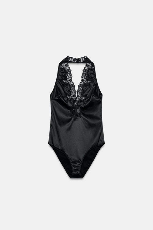 Body halter de cetim com renda ZW Collection
