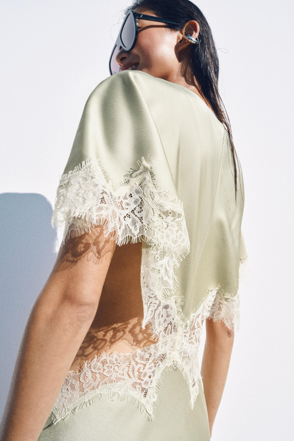 Vestido midi de renda com recortes ZW Collection verde-água